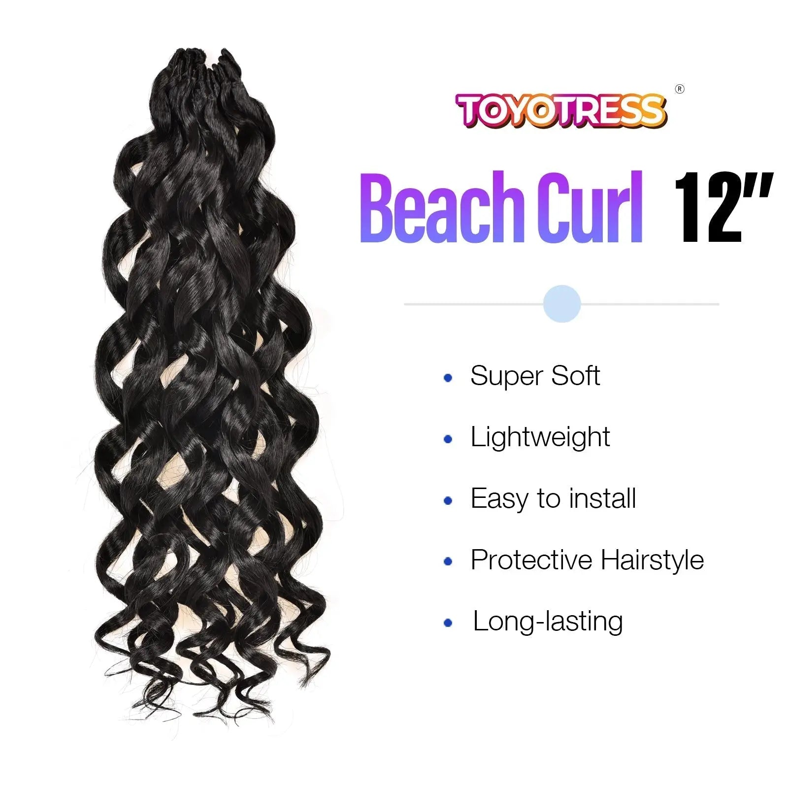 1 Pack GOGO CURL | Toyotress® Freetress Beach Curl Crochet Hair Gogo Curl Jamaican Bounce Wavy Curly Pre-Looped Synthetic Hair Extensions Toyotress